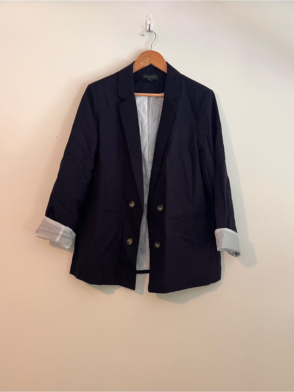 Tahari Navy Double-Breasted Blazer